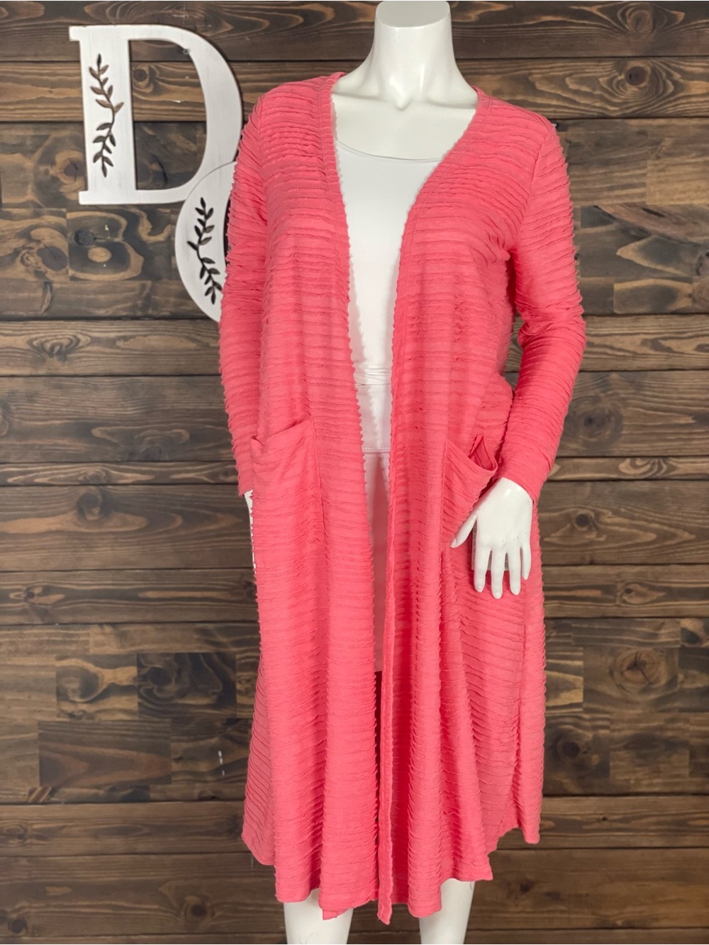 LuLaRoe | Sarah‎ Duster Cardigan Long Ribbed Wavy Textured Open Cardigan Coral